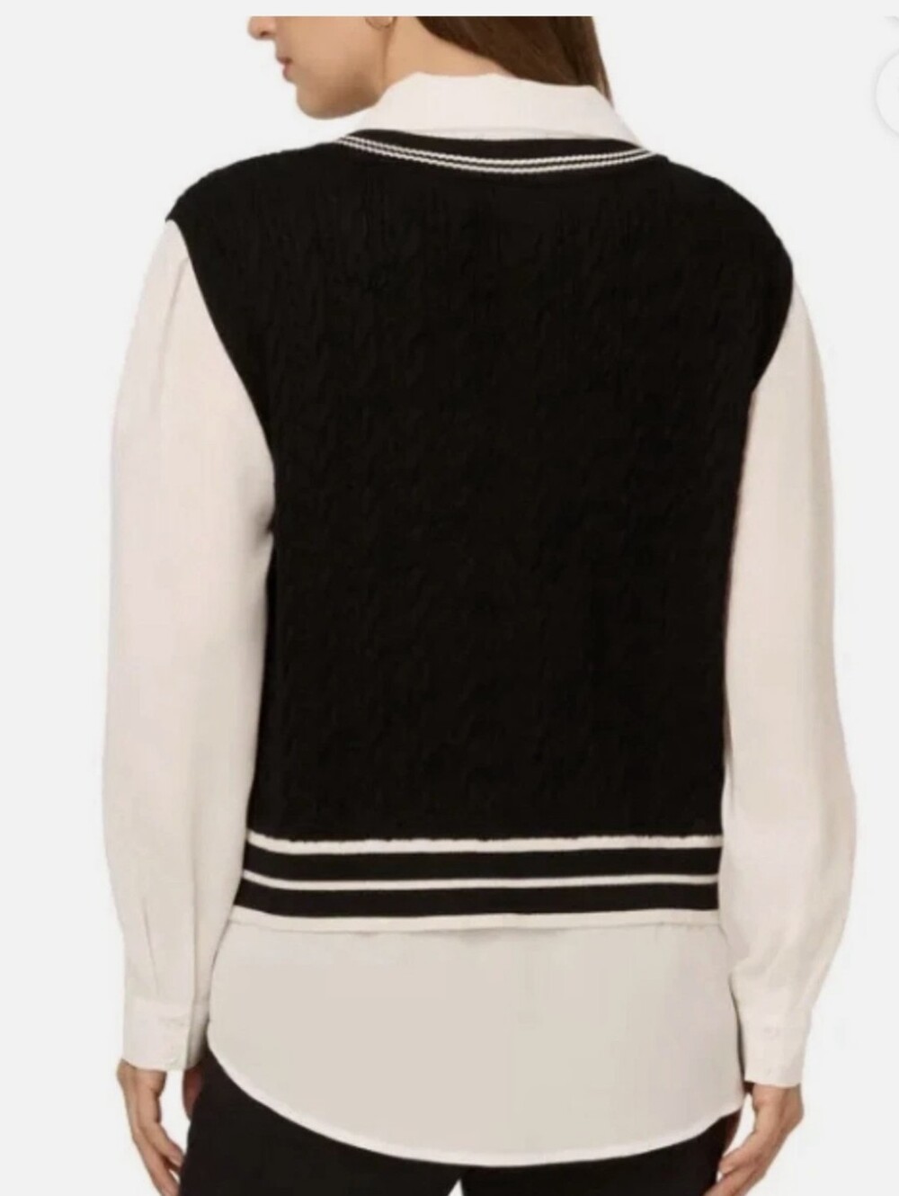 Adrianna Papell V‑Neck Sweater Vest Layered Blouse Navy Blue & White Sz XL - Picture 2 of 11